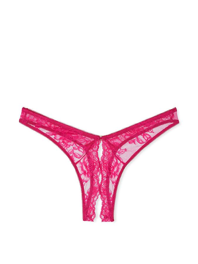 Rose Lace High-Leg Crotchless Thong Panty image number 0