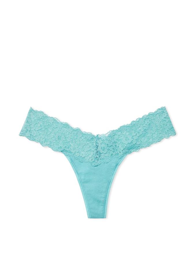 Lace-Waist Cotton Thong Panty image number 2