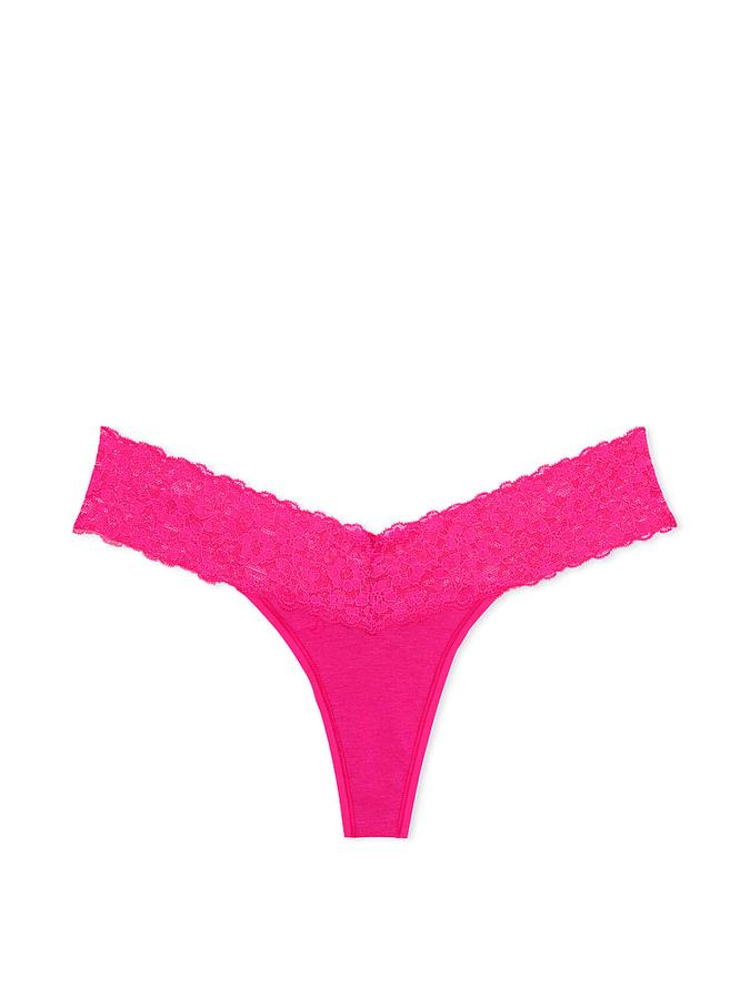 Lace-Waist Cotton Thong Panty image number 2