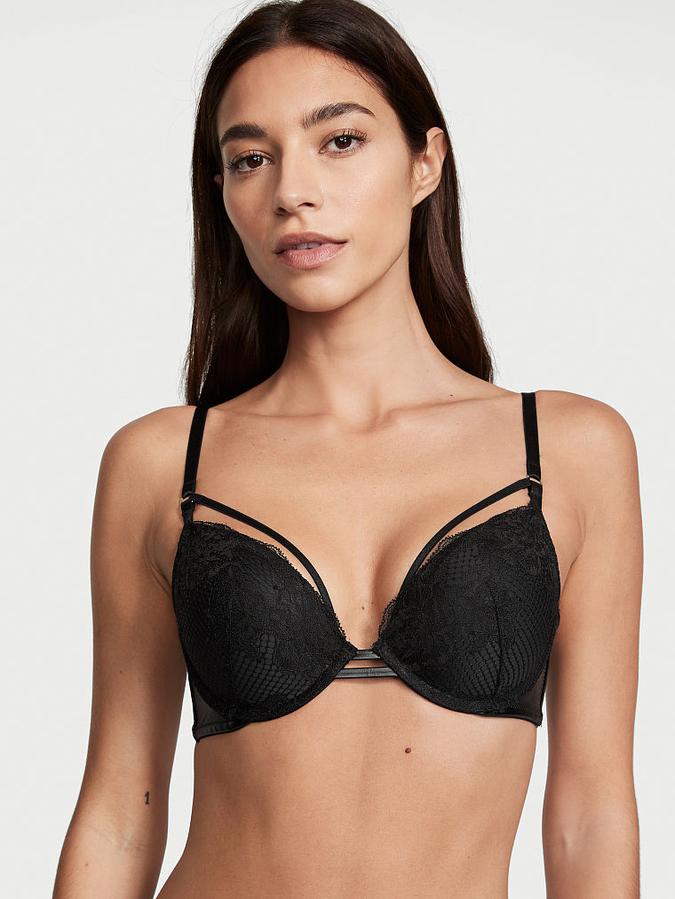 Faux Leather Fishnet Push-Up Bra image number 0