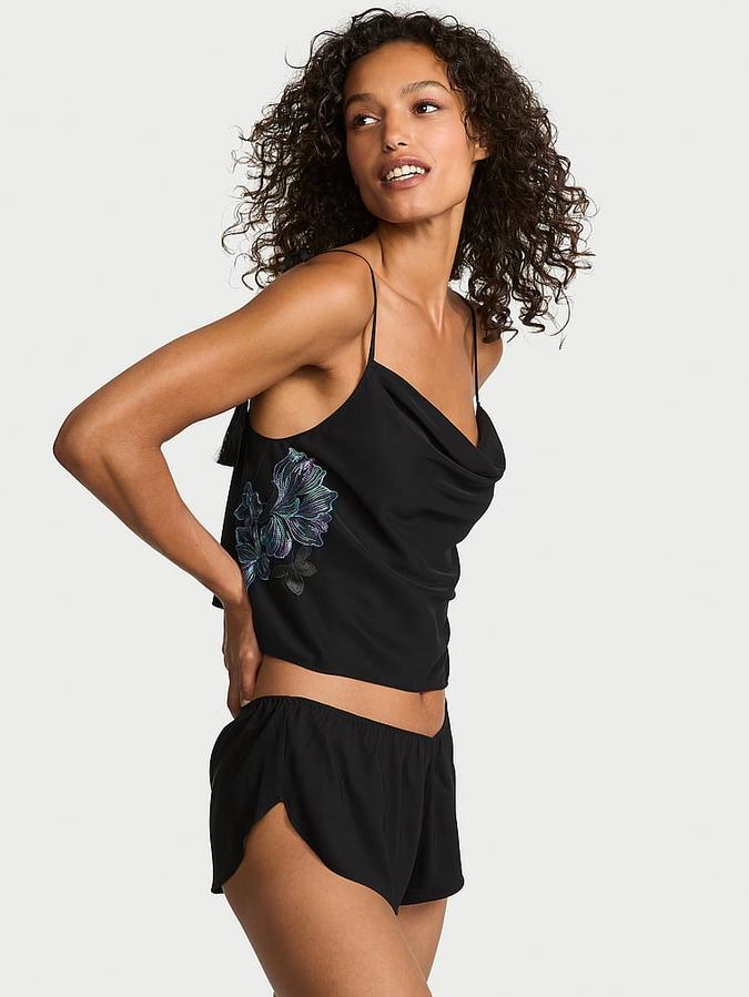 Electric Orchid Embroidery Satin Cami Set image number 0