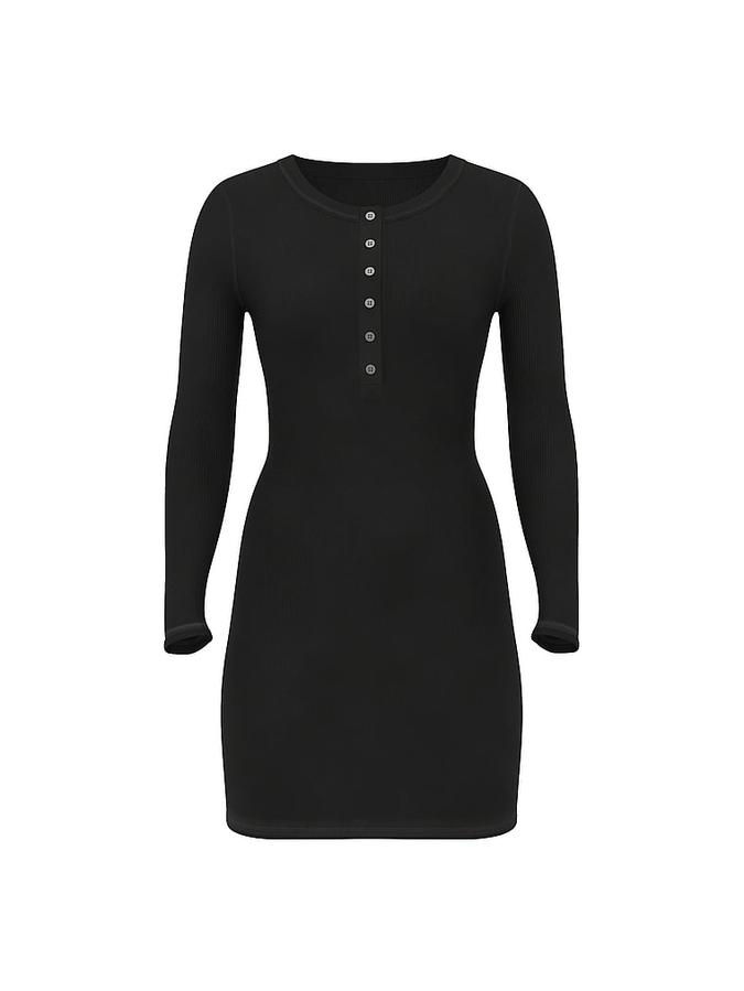 Vintage Ribbed Henley Long-Sleeve Dress image number 2