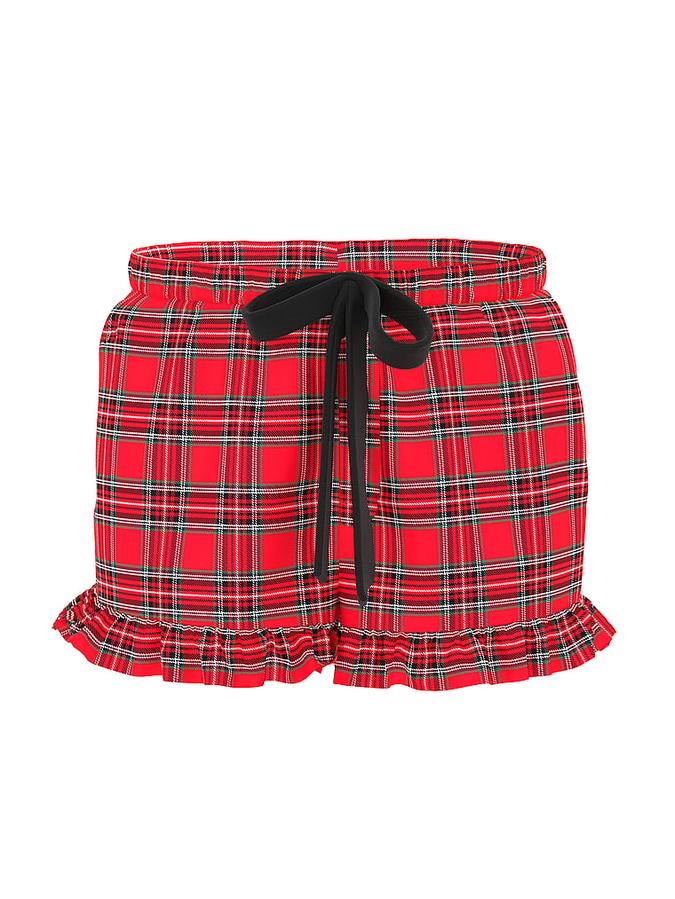 Flannel Boxy Ruﬄed Pajama Shorts image number 2