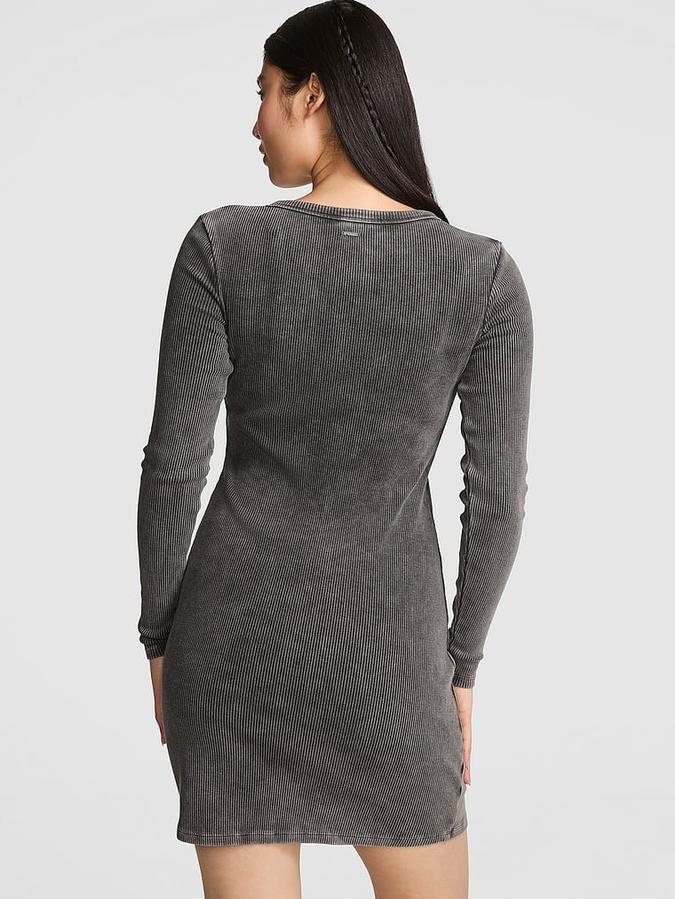 Vintage Ribbed Henley Long-Sleeve Dress image number 1