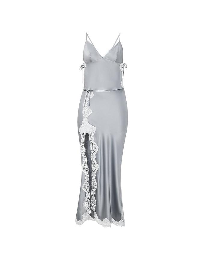 Satin Lace-Trim Cami & Maxi Skirt Set image number 2