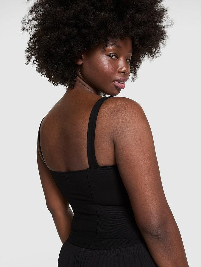 All-Day Soft Ribbed Lace-Up Corset Top image number 1