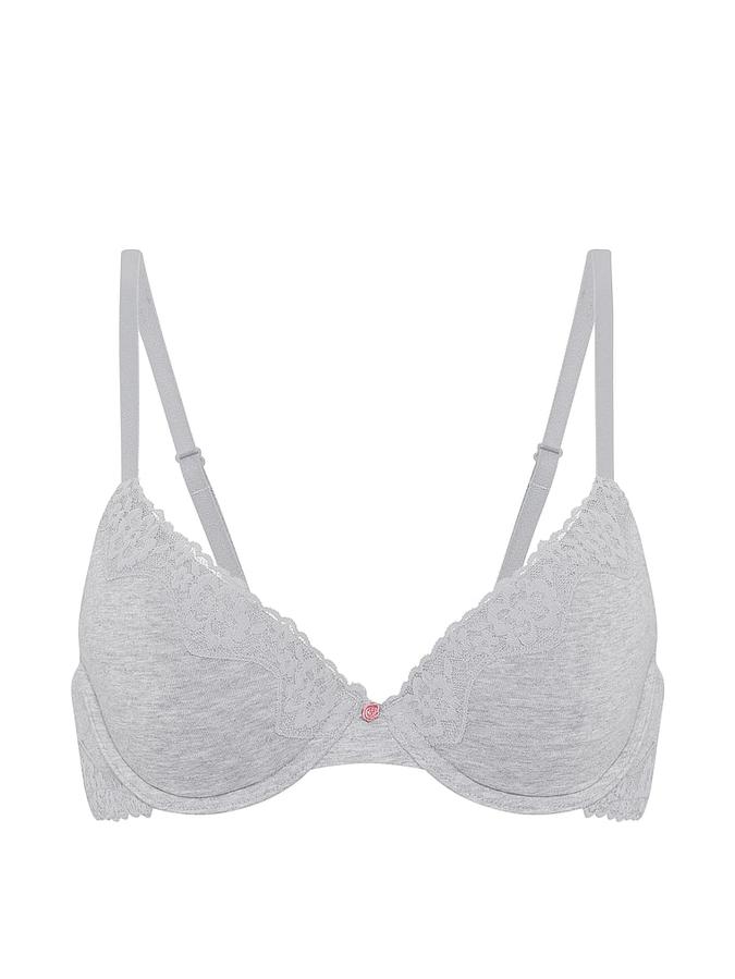 Cotton Lace-Trim Lightly Lined Demi Bra image number 2