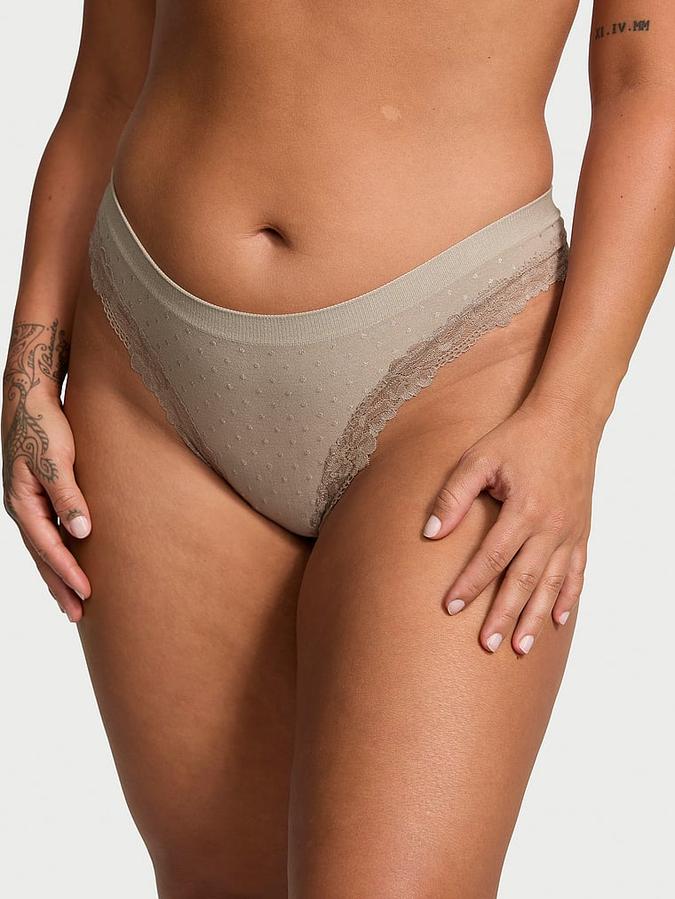 Seamless Lace-Trim Thong Panty image number 0