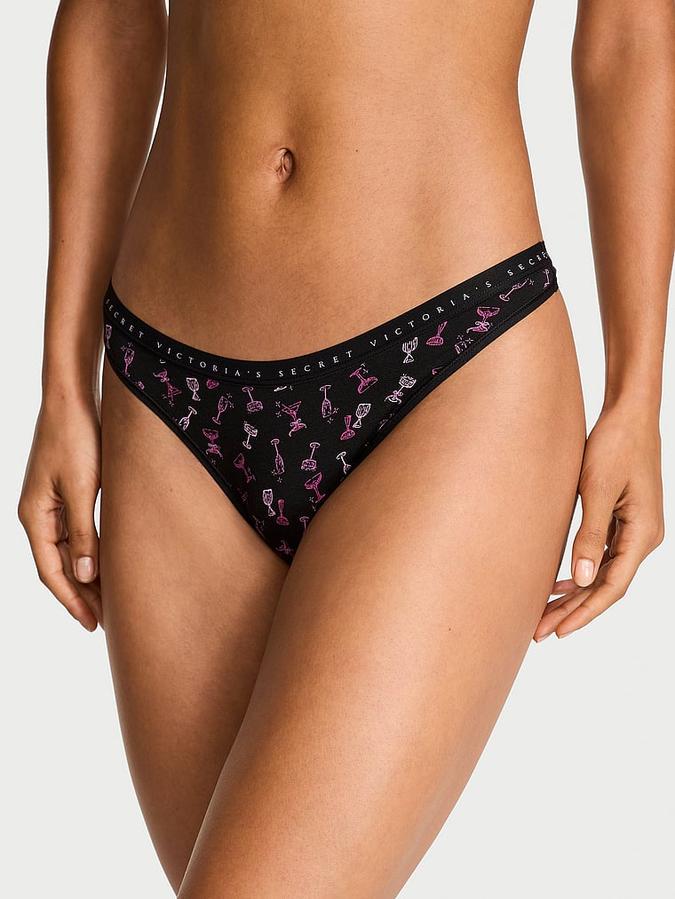 Stretch Cotton High-Leg Scoop Thong Panty image number 0