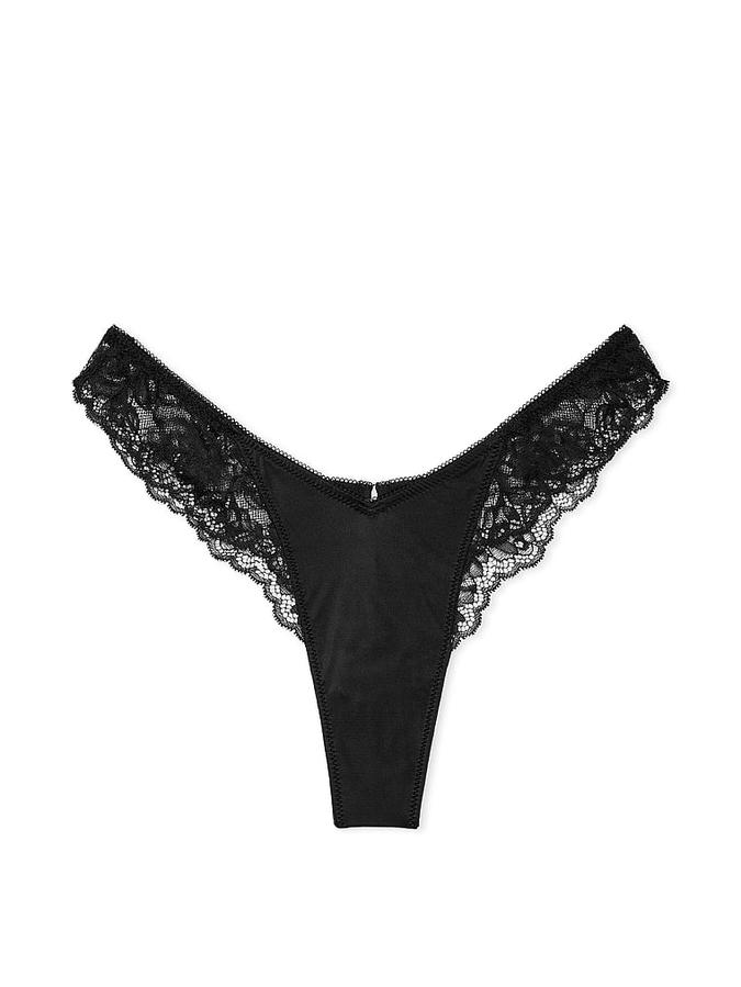 Rose Lace-Trim High-Leg Thong Panty