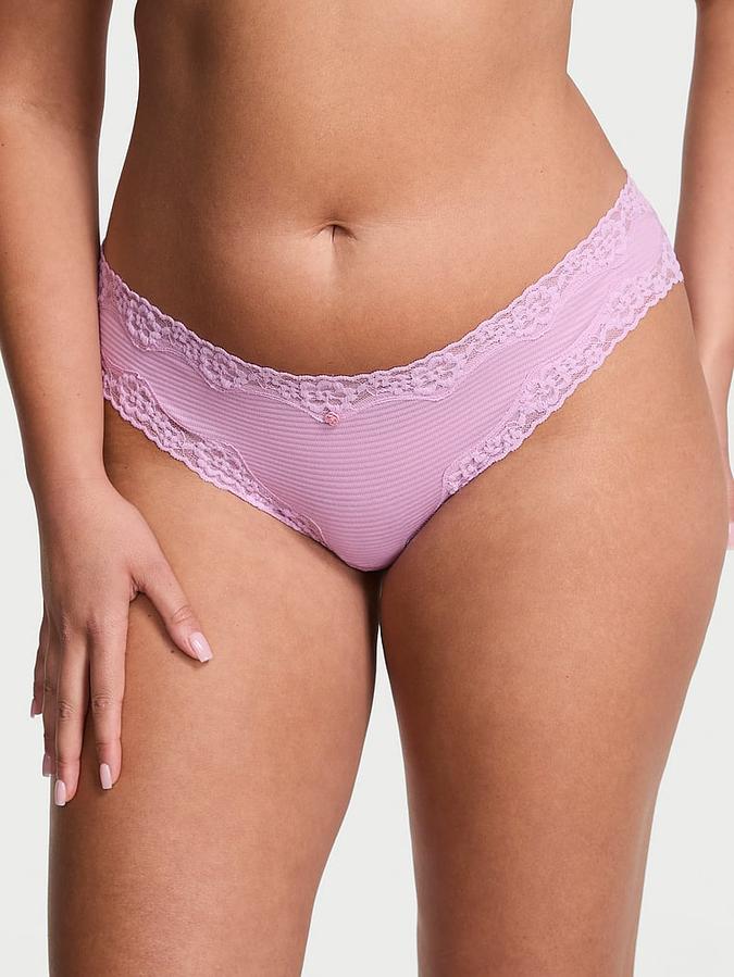 Cotton Shadow Stripe Lace-Waist Bikini Panty