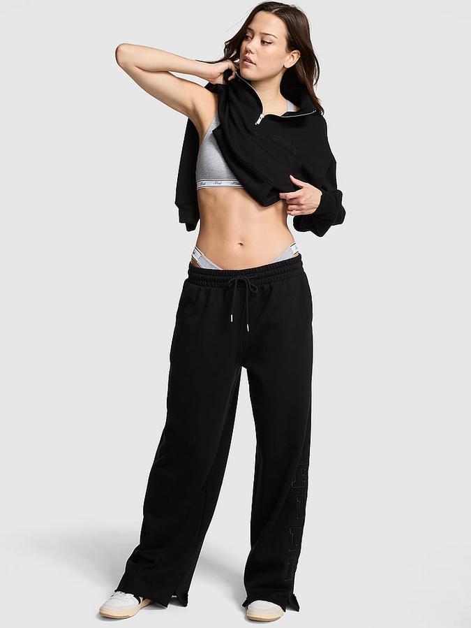 Ivy Fleece Wide-Leg Split-Hem Sweatpants