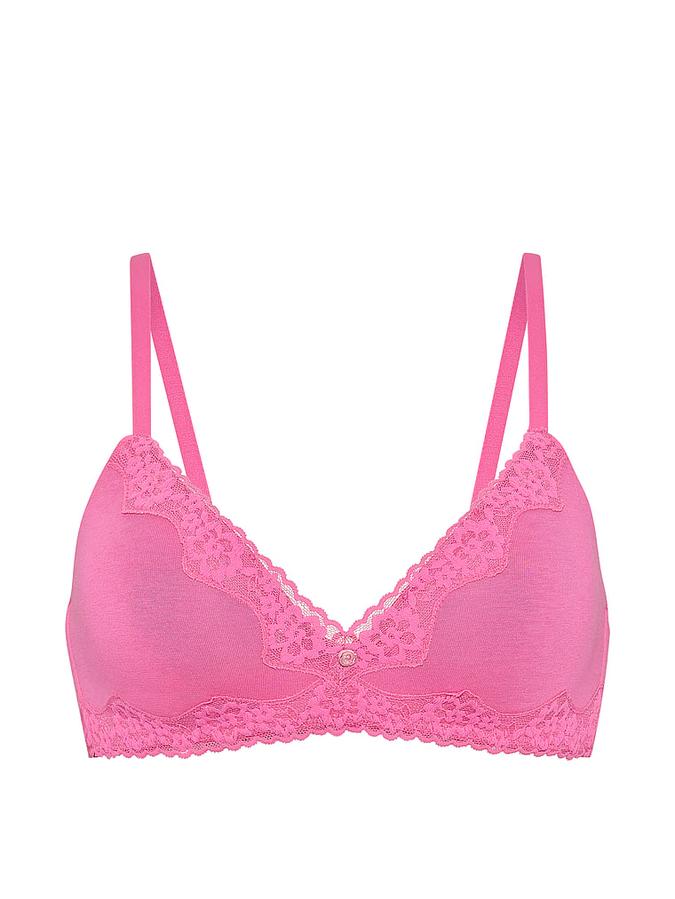 Cotton Lace-Trim Lightly Lined Wireless Bra image number 2