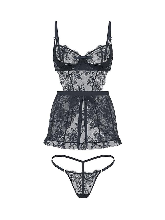 Wicked Unlined Rose Lace Apron Set image number 2