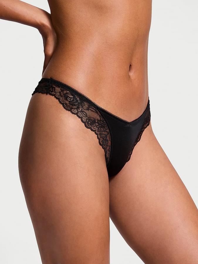 Rose Lace-Trim High-Leg Thong Panty image number 0