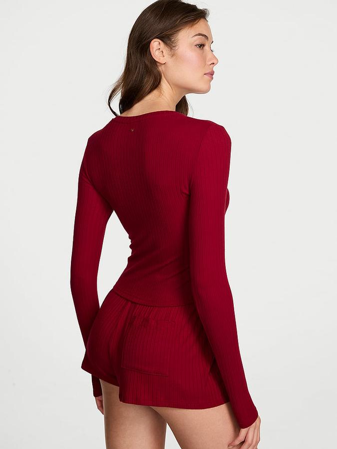 Modal Wide-Rib Long-Sleeve Short Lounge Set