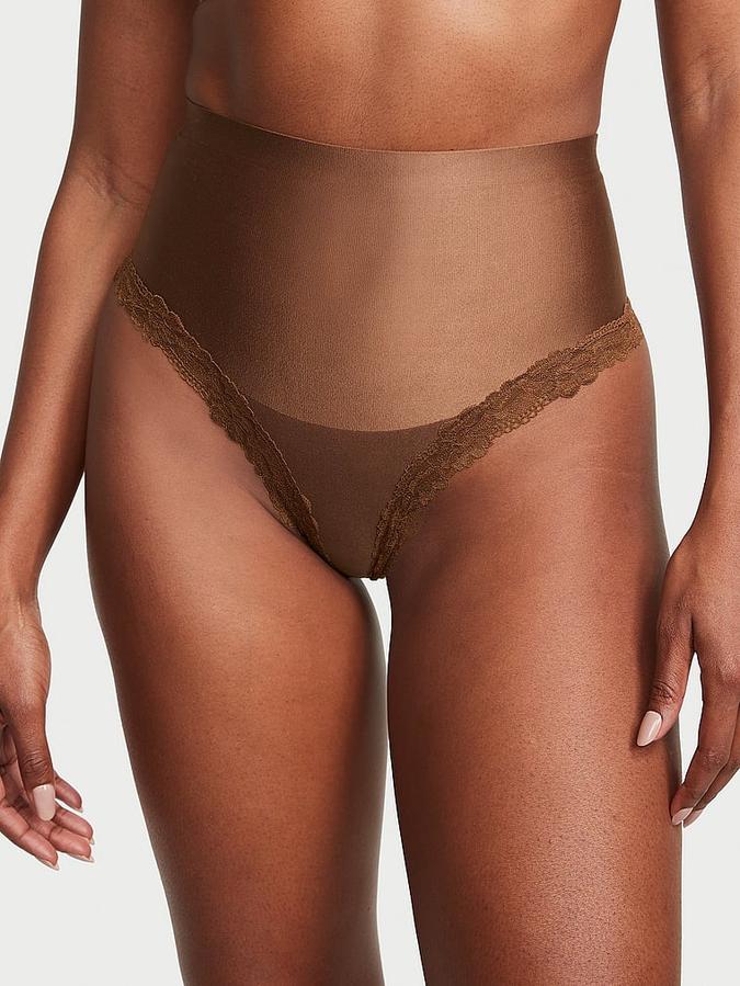 Smoothing Shimmer Lace-Trim Thong Panty image number 0