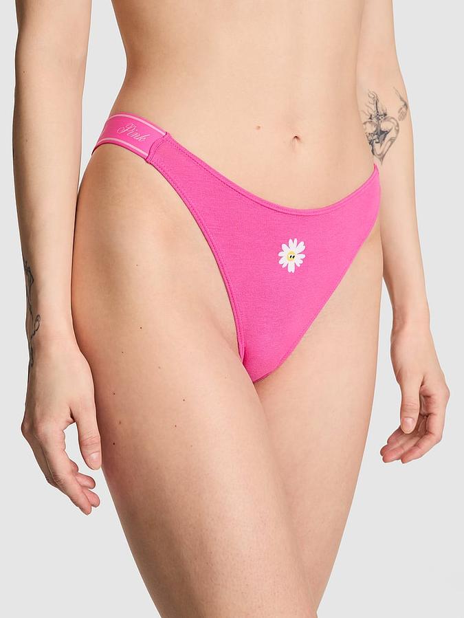 Logo Cotton Shine High-Leg Thong Panty image number 0