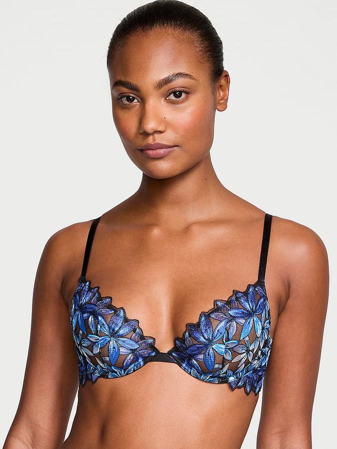 Ziggy Glam Floral Embroidery Low-Cut Demi Bra image number 0
