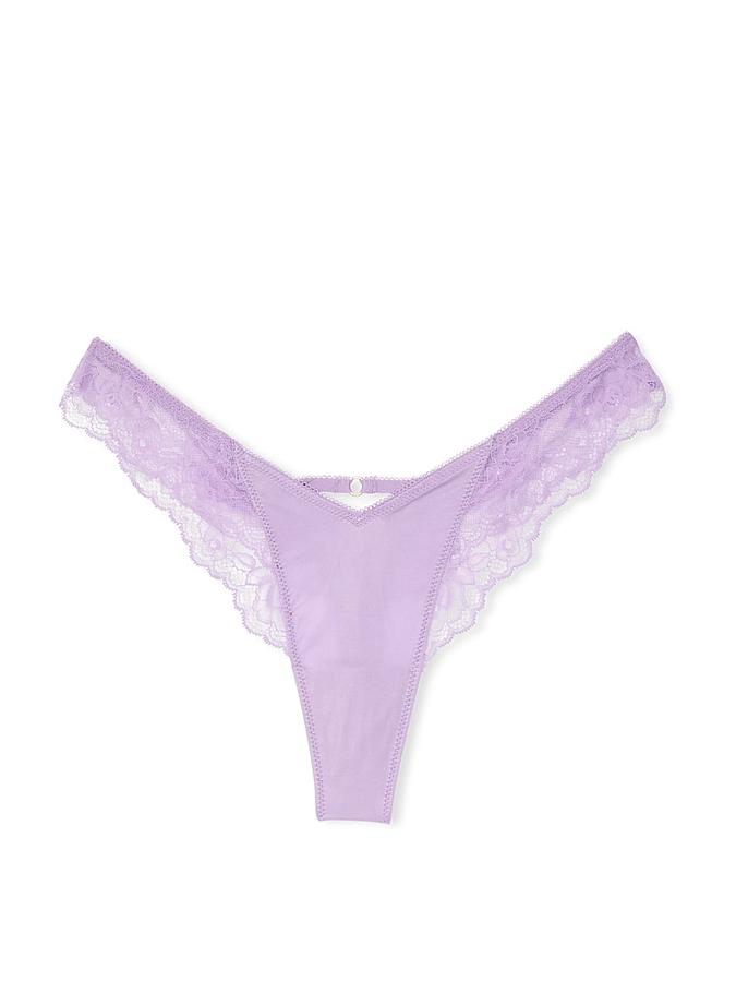 Rose Lace-Trim High-Leg Thong Panty