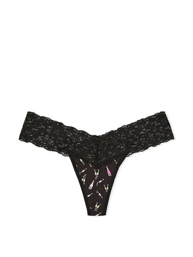 Lace-Waist Cotton Thong Panty image number 2