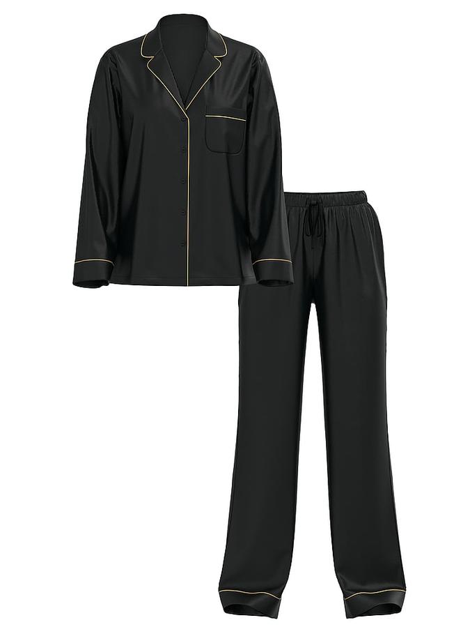 Glazed Satin Long Pajama Set image number 2