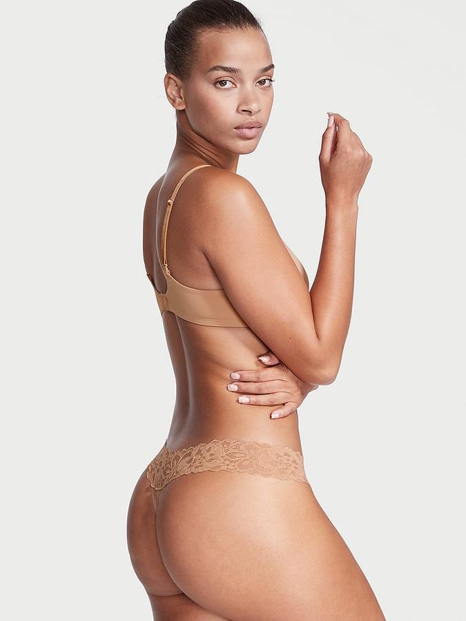 Lace Waist Cotton Thong Panty