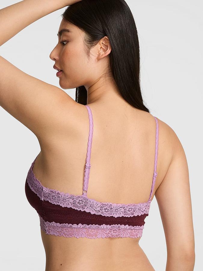 Cotton Lace-Trim Front-Close Triangle Bralette image number 1