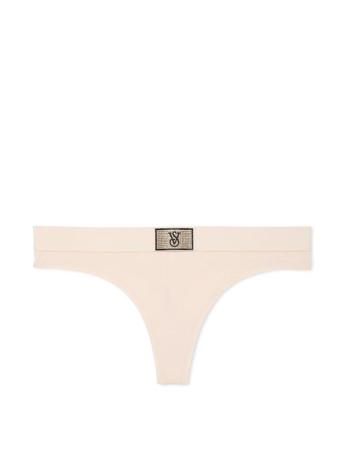 Logo Cotton Shine Patch Thong Panty