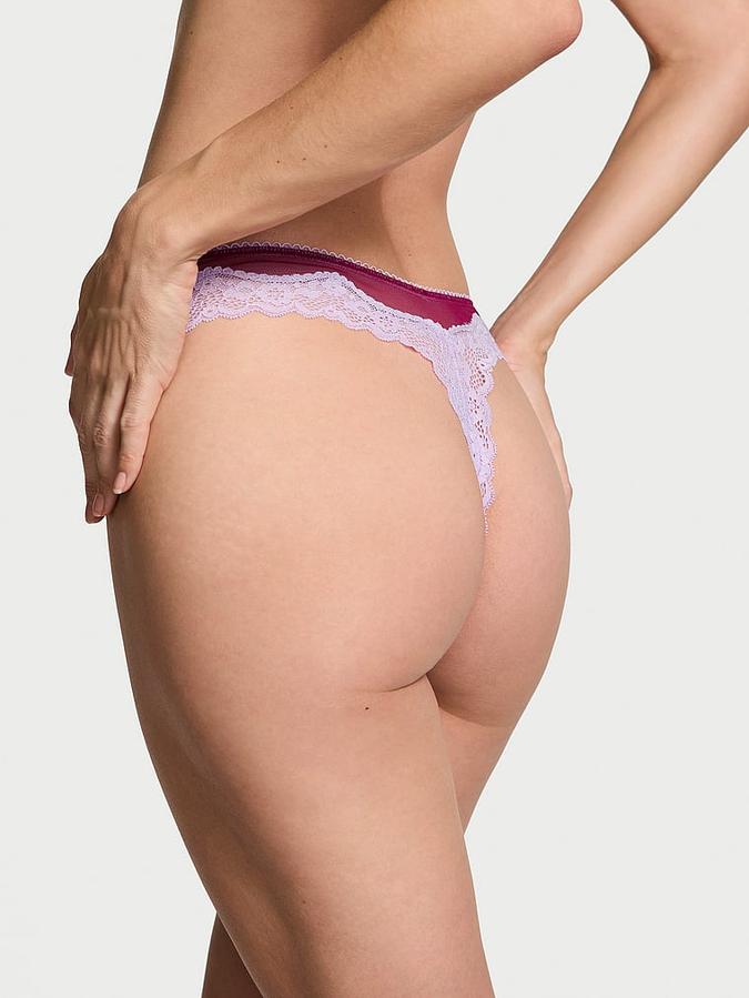 Tease Mesh Lace-Trim High-Leg Thong Panty image number 1