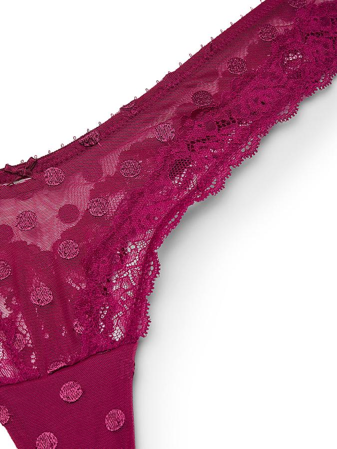 Sheer Heritage Dot Lace-Trim Thong Panty image number 2