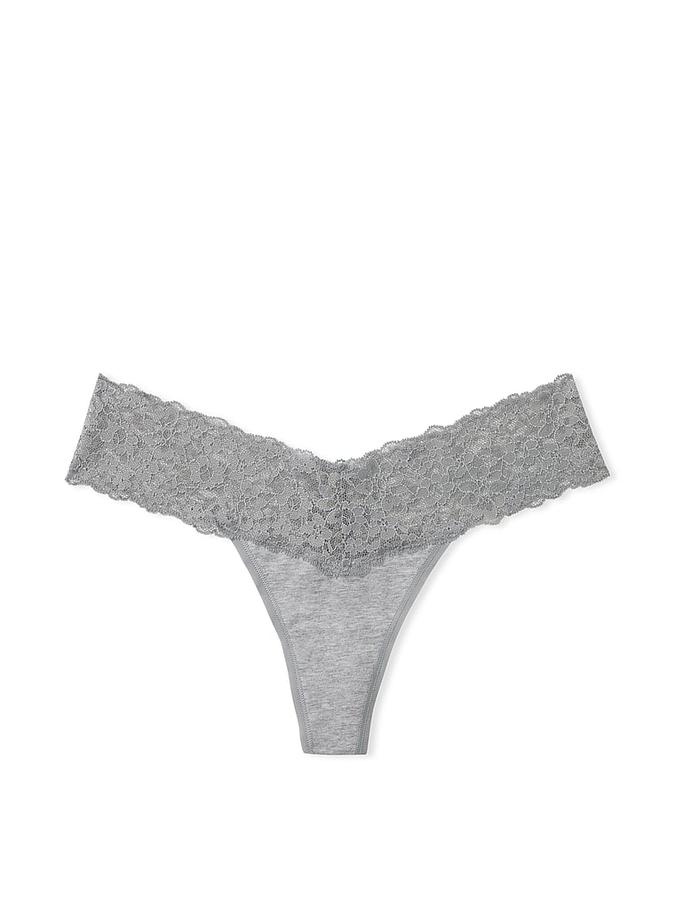 Lace-Waist Cotton Thong Panty image number 1