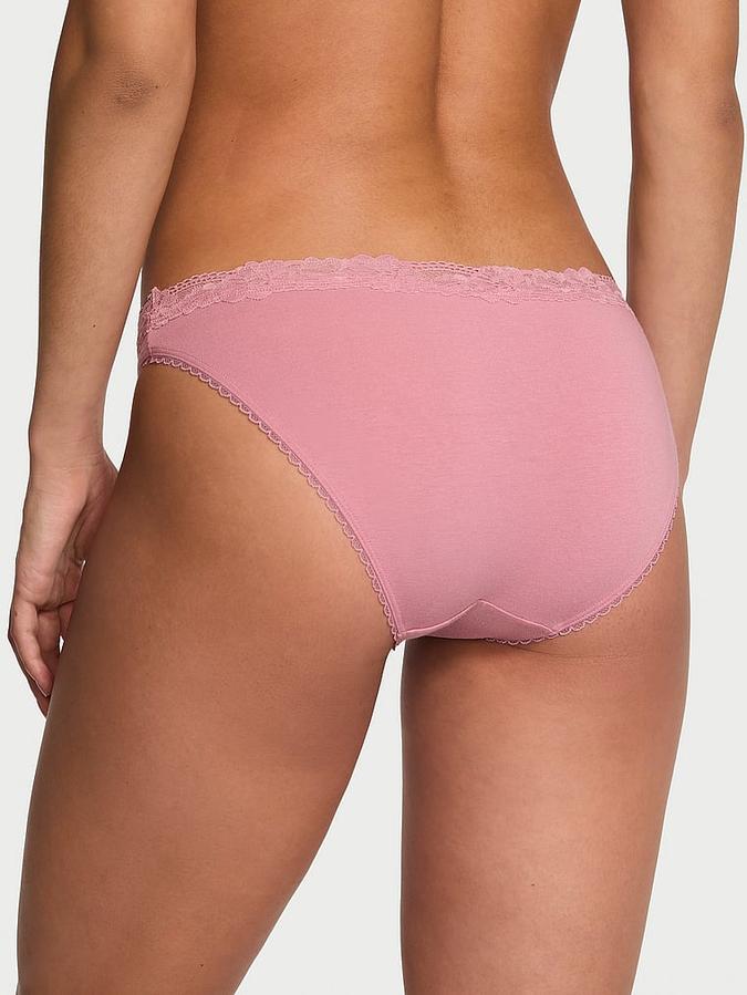 Stretch Cotton Lace-Waist Bikini Panty image number 1