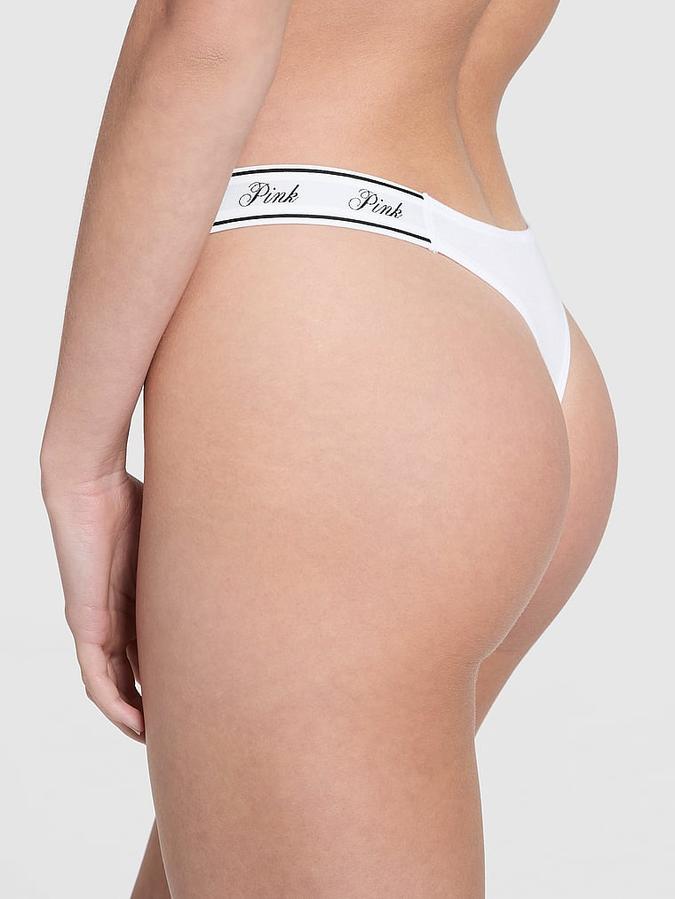 Logo Cotton Shine High-Leg Thong Panty