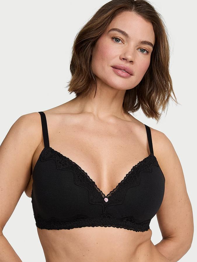 Cotton Lace-Trim Lightly Lined Wireless Bra