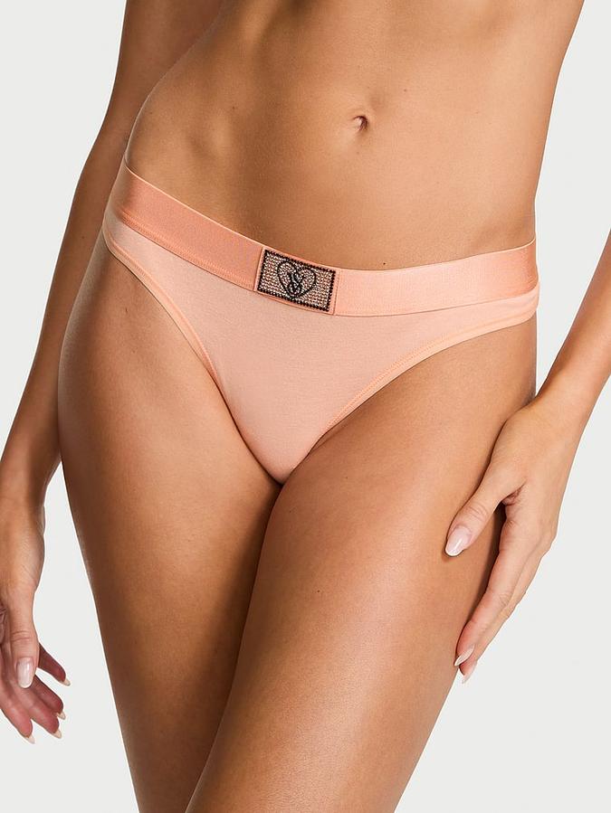 Logo Cotton Heart Shine Patch Thong Panty