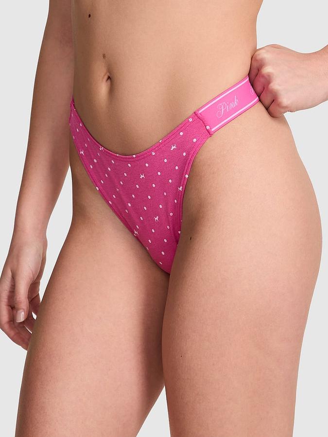 Logo Cotton Shine High-Leg Thong Panty