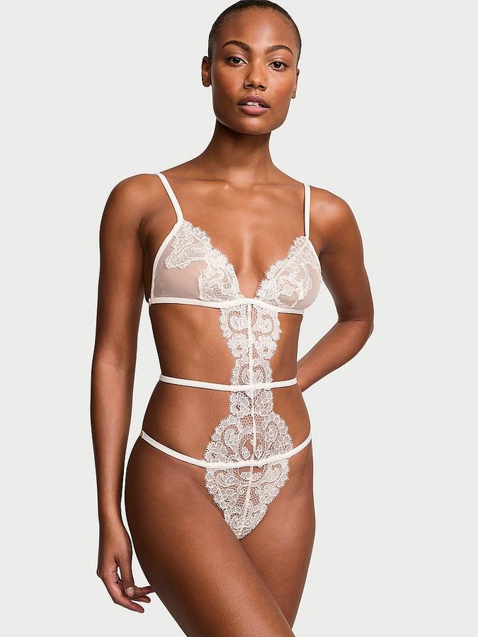 Boho Floral Embroidery Crotchless Teddy