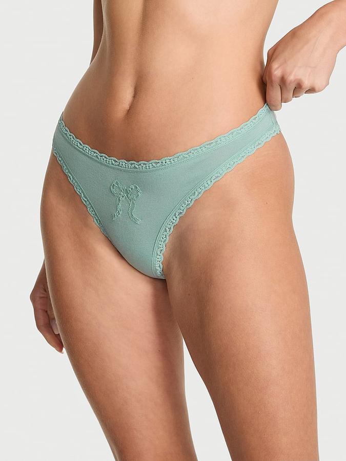 Cotton Lace Bow Thong Panty image number 0