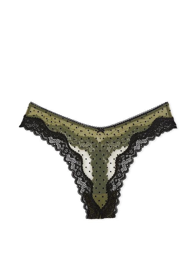 Tease Mesh Lace-Trim High-Leg Thong Panty image number 0