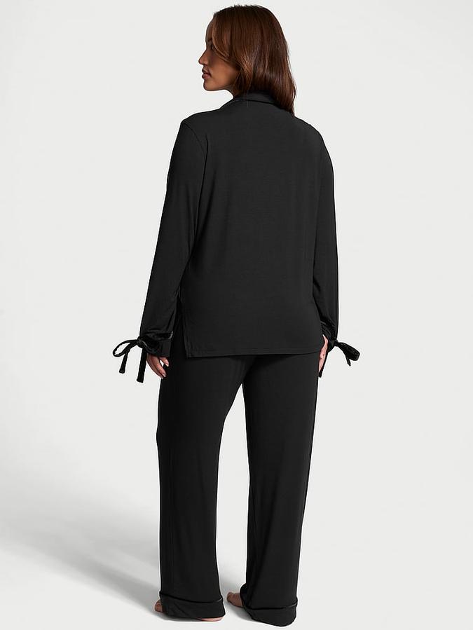 Modal Soft Velvet-Trim Long Pajama Set image number 1