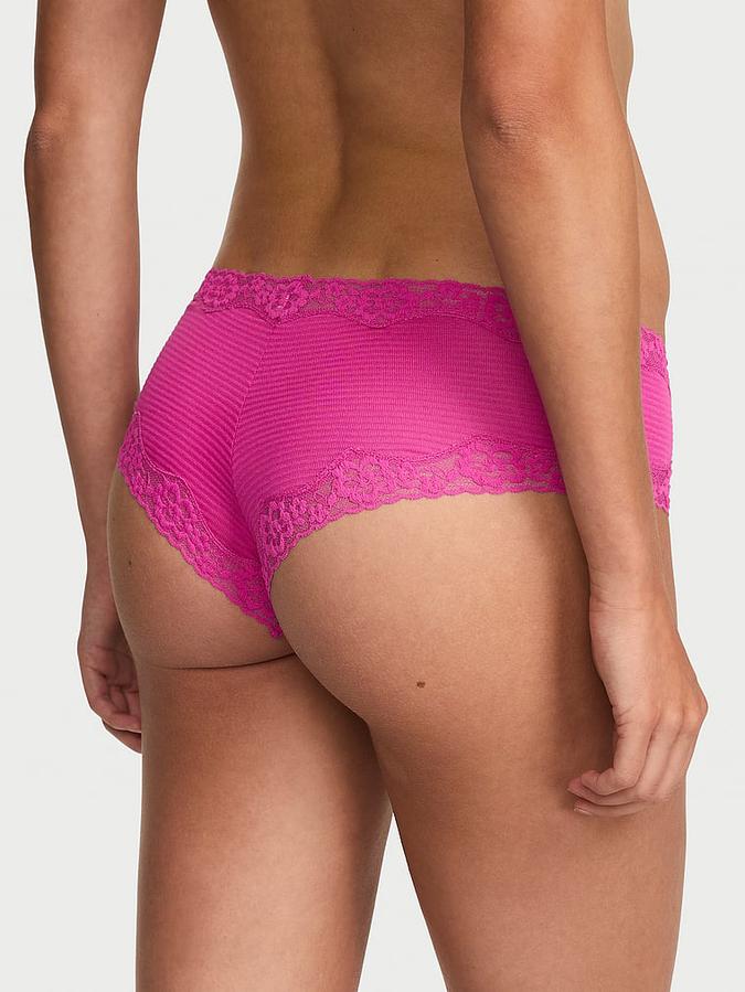 Cotton Shadow Stripe Lace-Waist Cheeky Panty