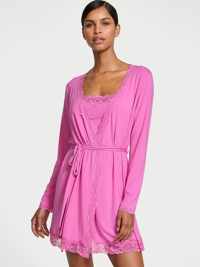 Modal Soft Lace-Trim Wrap Robe image number 0