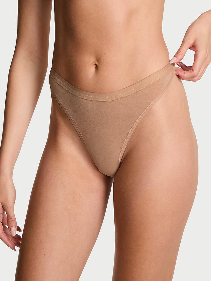 Stretch Cotton High-Leg Scoop Thong Panty