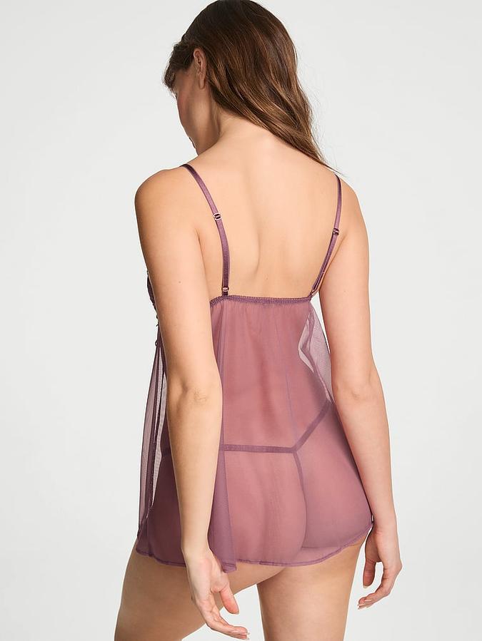 Sheer Rose Lace Triangle Babydoll Set image number 1