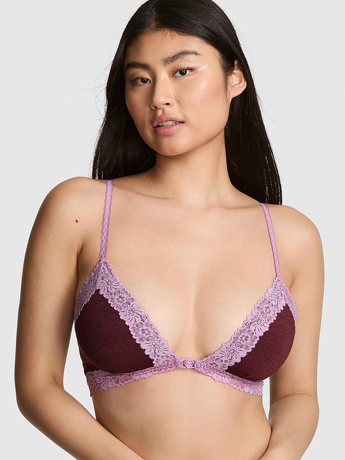 Cotton Lace-Trim Front-Close Triangle Bralette image number 0