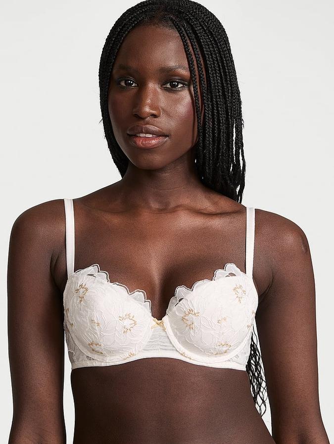 Peony Embroidery Bridal Lightly Lined Demi Bra image number 0