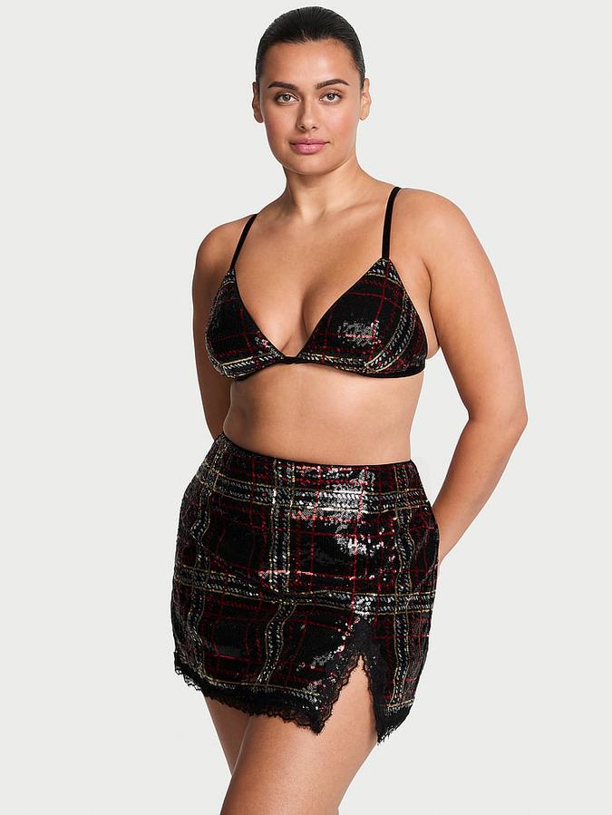 Sequin Tartan Bralette & Skirt Set