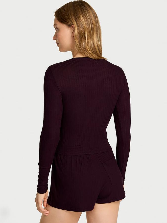 Modal Wide-Rib Long-Sleeve Short Lounge Set