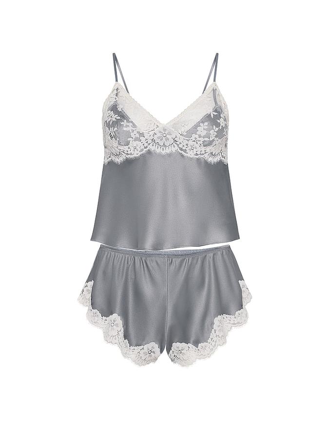 Satin Lace-Trim Cami & Flutter Shorts Set image number 2